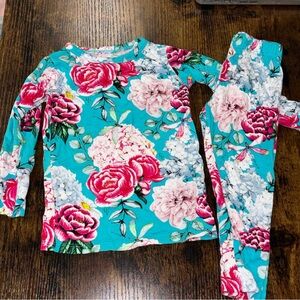 Posh Peanut Teal Floral Long Sleeve Pajama Set - Bamboo Size 12-18M
